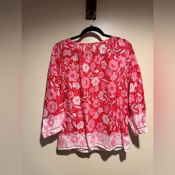 Talbots Floral Pineapple Paradise Button Front Popover Blouse - Picture 11 of 12